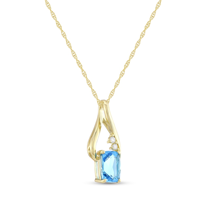 Main Image 2 of Elongated Cushion-Cut Swiss Blue Topaz and Diamond Accent Open Teardrop Pendant in 10K Gold