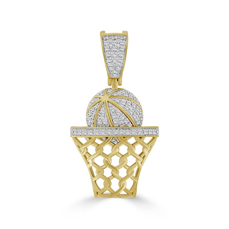 Main Image 1 of 1/5 CT. T.W. Diamond Basketball and Hoop Necklace Charm in 10K Gold