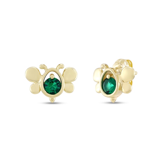 Lab-Created Emerald Bee Stud Earrings in 10K Gold