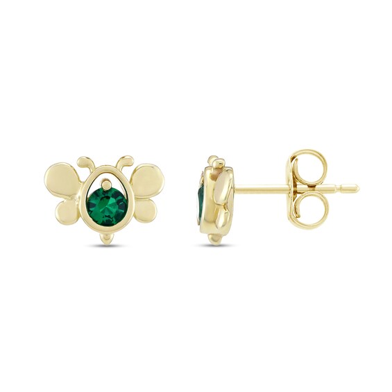 Lab-Created Emerald Bee Stud Earrings in 10K Gold