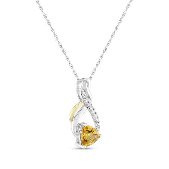 6.0mm Trillion-Cut Citrine and 1/15 CT. T.w. Diamond Twist Drop Pendant in 10K Two-Tone Gold