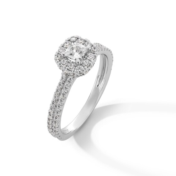 1 CT. T.w. Princess-Cut Diamond Cushion Frame Double Row Shank Engagement Ring in 14K White Gold