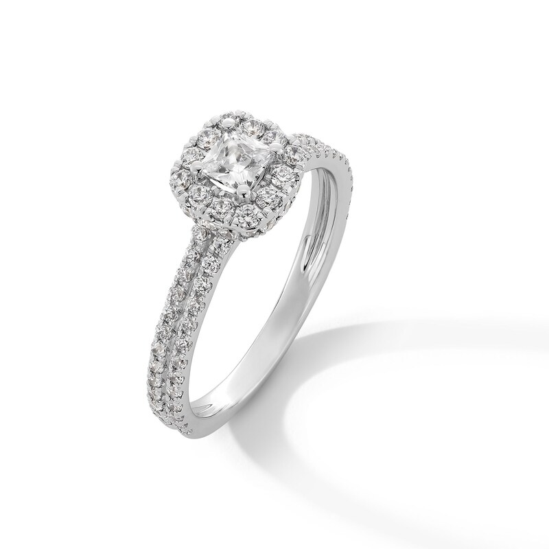 Main Image 3 of 1 CT. T.W. Princess-Cut Diamond Cushion Frame Double Row Shank Engagement Ring in 14K White Gold
