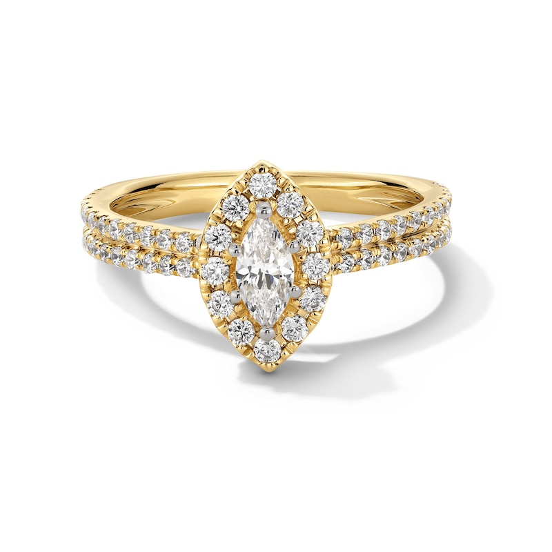 Main Image 1 of 1 CT. T.W. Marquise-Cut Diamond Frame Double Row Shank Engagement Ring in 14K Gold
