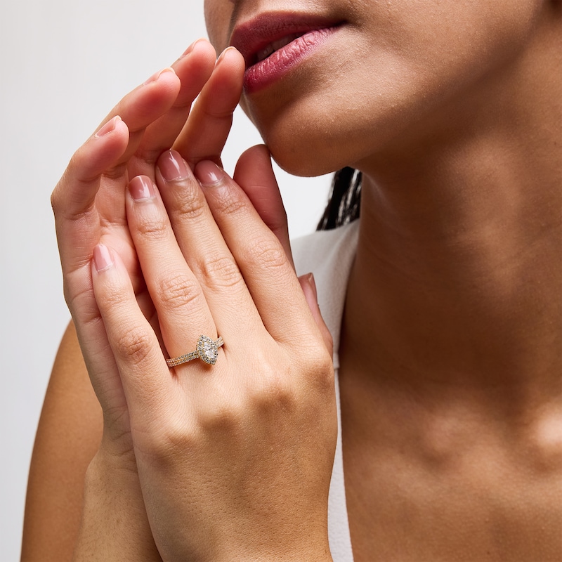 Main Image 2 of 1 CT. T.W. Marquise-Cut Diamond Frame Double Row Shank Engagement Ring in 14K Gold