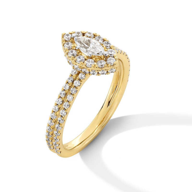 Main Image 3 of 1 CT. T.W. Marquise-Cut Diamond Frame Double Row Shank Engagement Ring in 14K Gold