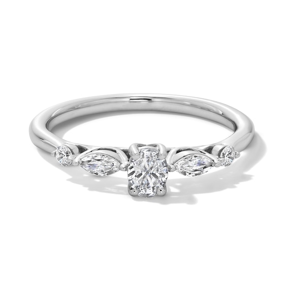 1/2 CT. T.w. Multi-Shaped Diamond Five Stone Engagement Ring in 14K White Gold