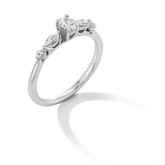 1/2 CT. T.w. Multi-Shaped Diamond Five Stone Engagement Ring in 14K White Gold