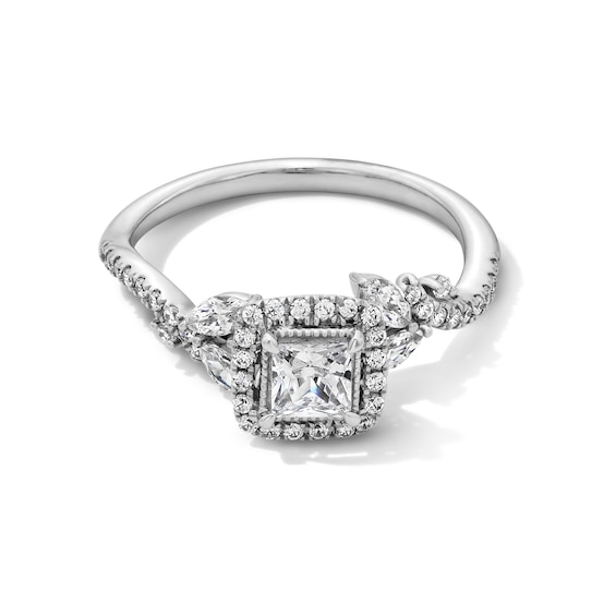 1 CT. T.w. Princess-Cut Diamond Frame Bypass Leaf Shank Engagement Ring in 14K White Gold