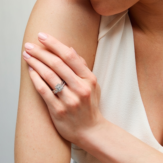 1 CT. T.w. Emerald-Cut Diamond Frame Alternating Shank Bridal Set in 14K White Gold