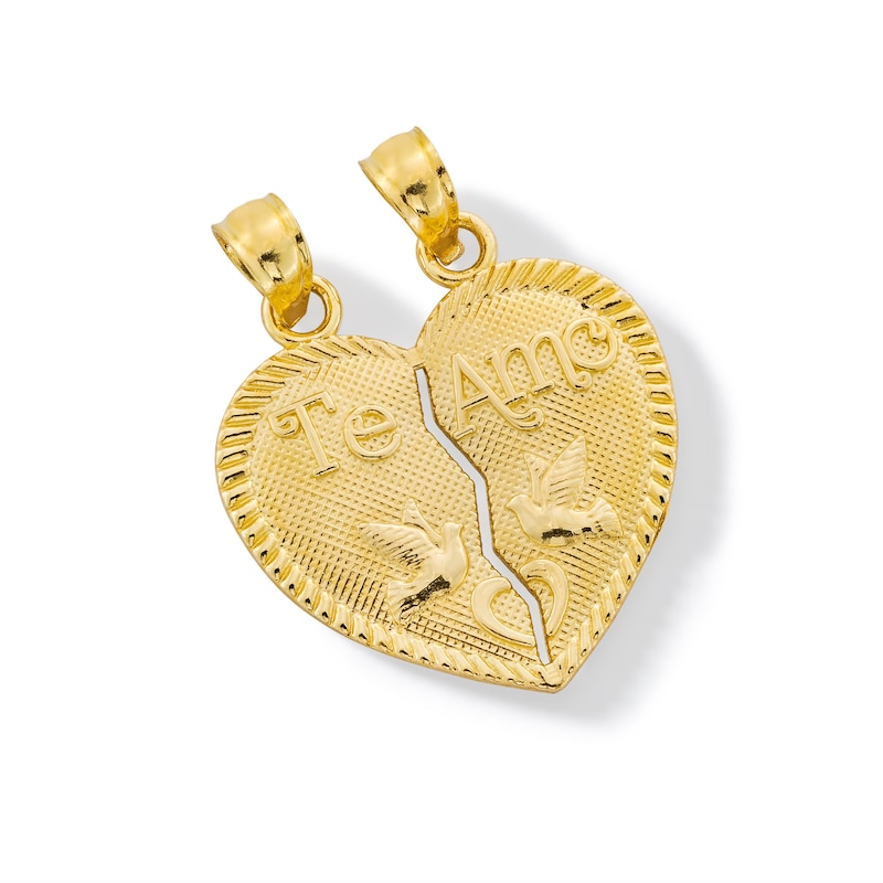 Main Image 1 of Diamond-Cut “Te Amo” Double Break-Apart Necklace Charm in Solid 14K gold