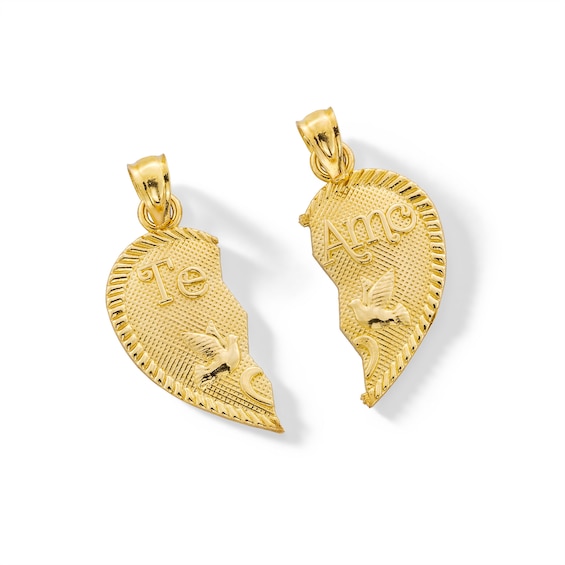 Diamond-Cut âTe Amoâ Double Break-Apart Necklace Charm in Solid 14K gold