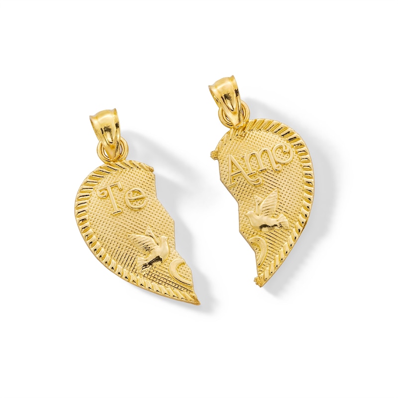 Main Image 2 of Diamond-Cut “Te Amo” Double Break-Apart Necklace Charm in Solid 14K gold
