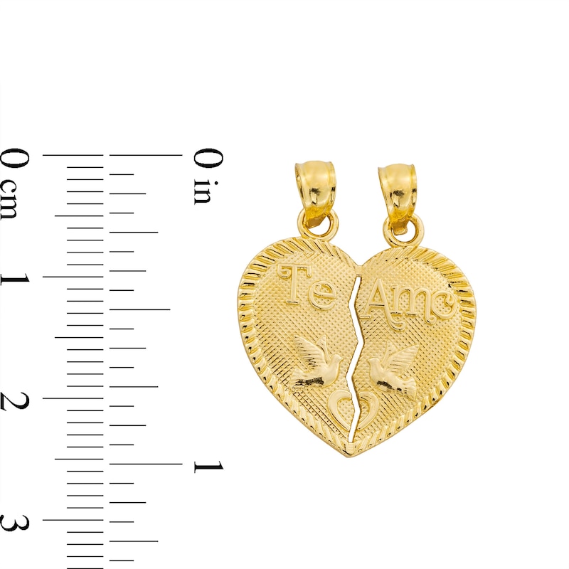 Main Image 3 of Diamond-Cut “Te Amo” Double Break-Apart Necklace Charm in Solid 14K gold