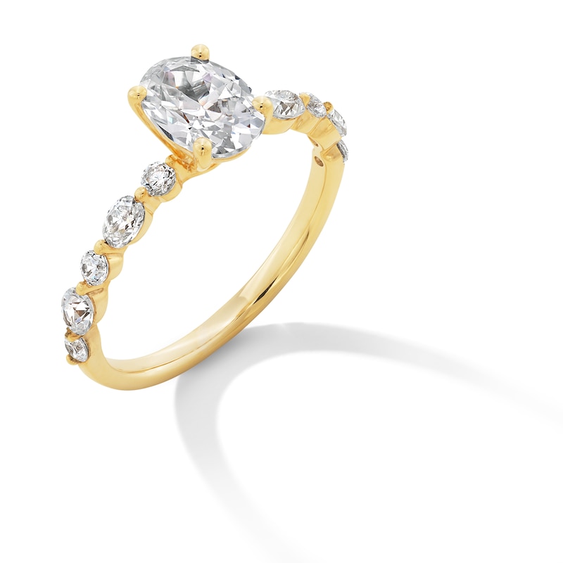 Main Image 3 of 1-1/2 CT. T.W. Oval and Round Certified Diamond Alternating Shank Engagement Ring in 14K Gold (I/SI2)