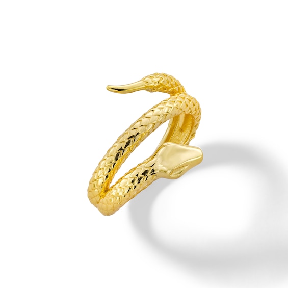 Textured Coiled Snake Ring in Hollow Sterling Silver with 14K Gold Plate - Size 7