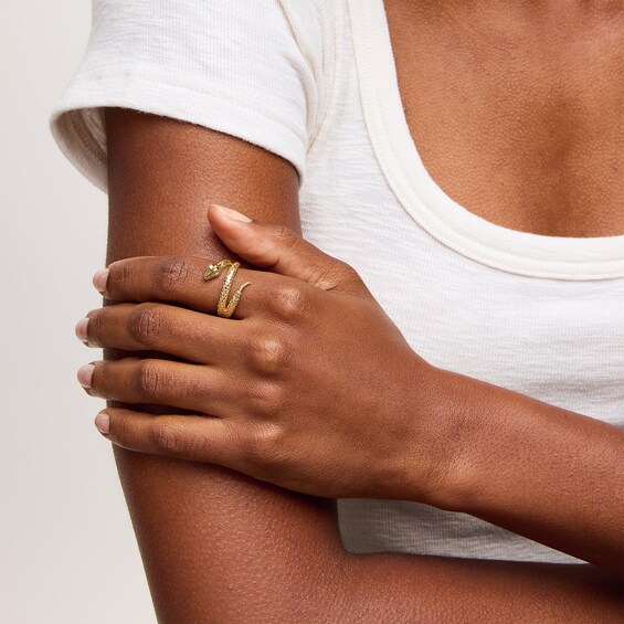 Textured Coiled Snake Ring in Hollow Sterling Silver with 14K Gold Plate - Size 7