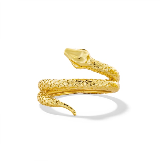 Textured Coiled Snake Ring in Hollow Sterling Silver with 14K Gold Plate - Size 7