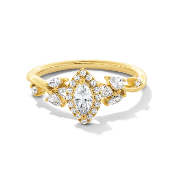 3/4 CT. T.w. Marquise-Cut Diamond Frame Leaf Shank Engagement Ring in 14K Gold