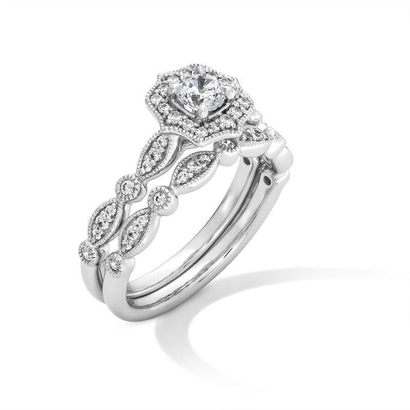 Main Image 3 of 5/8 CT. T.W. Diamond Quatrefoil Frame Art Deco Vintage-Style Bridal Set in 14K White Gold