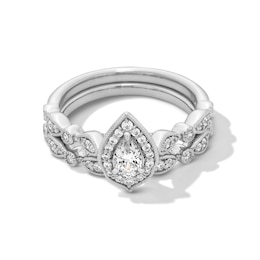 5/8 CT. T.W. Pear-Shaped Diamond Frame Art Deco Vintage-Style Bridal Set in 14K White Gold