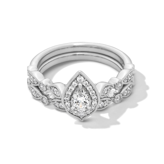 5/8 CT. T.w. Pear-Shaped Diamond Frame Art Deco Vintage-Style Bridal Set in 14K White Gold