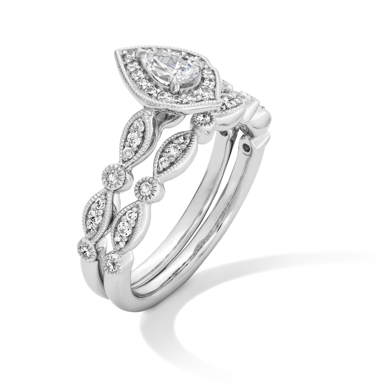 Main Image 3 of 5/8 CT. T.W. Pear-Shaped Diamond Frame Art Deco Vintage-Style Bridal Set in 14K White Gold