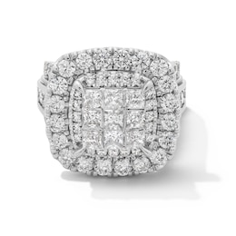 5 CT. T.W. Princess-Cut Multi-Diamond Double Cushion Frame Multi-Row Engagement Ring in 14K White Gold