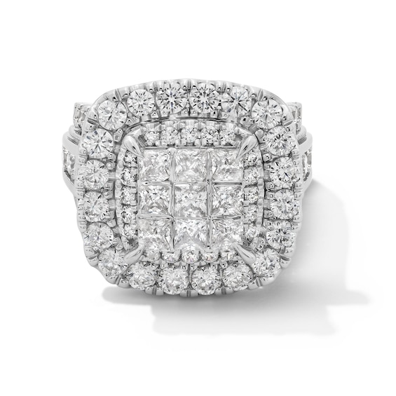 5 CT. T.w. Princess-Cut Multi-Diamond Double Cushion Frame Multi-Row Engagement Ring in 14K White Gold