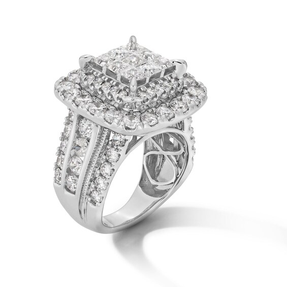 5 CT. T.w. Princess-Cut Multi-Diamond Double Cushion Frame Multi-Row Engagement Ring in 14K White Gold
