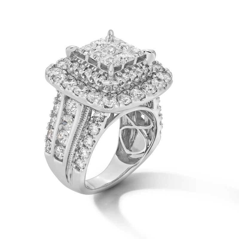 Main Image 3 of 5 CT. T.W. Princess-Cut Multi-Diamond Double Cushion Frame Multi-Row Engagement Ring in 14K White Gold