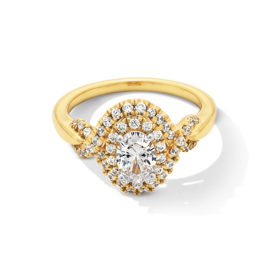 1 CT. T.w. Oval Diamond Double Frame Twist Engagement Ring in 14K Gold