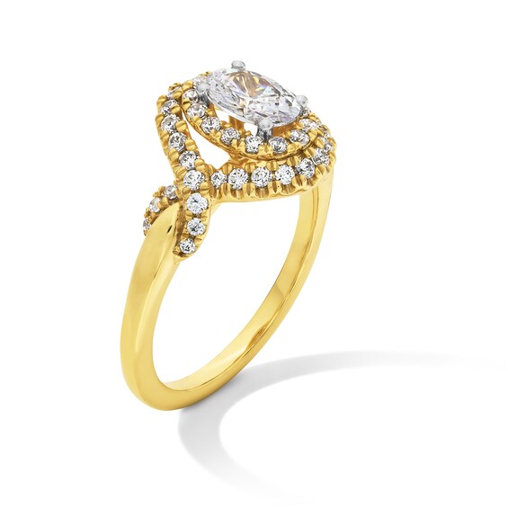 1 CT. T.w. Oval Diamond Double Frame Twist Engagement Ring in 14K Gold