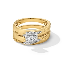 3/8 CT. T.W. Diamond Cushion Frame Twist Wedding Ensemble in 10K Gold - Size 7 and 10