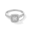 Thumbnail Image 1 of 1/2 CT. T.W. Cushion-Shaped Multi-Diamond Frame Twist Shank Engagement Ring in 14K White Gold