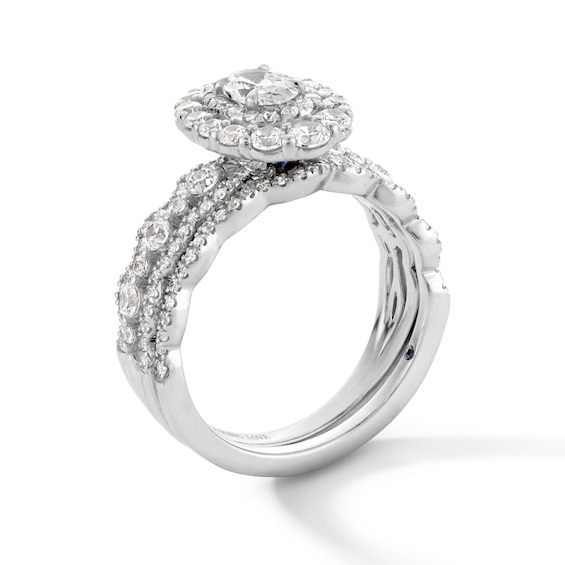 Vera Wang Love Collection 1-1/2 CT. T.w. Oval Diamond Double Frame Scallop Shank Bridal Set in 14K White Gold