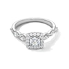 Thumbnail Image 1 of 1-1/3 CT. T.W. Princess-Cut Diamond Cushion Frame Scallop Shank Vintage-Style Engagement Ring in 14K White Gold