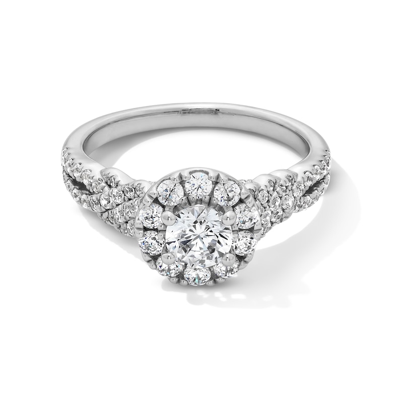 Main Image 1 of 1-1/4 CT. T.W. Diamond Frame Twist Split Shank Engagement Ring in 14K White Gold