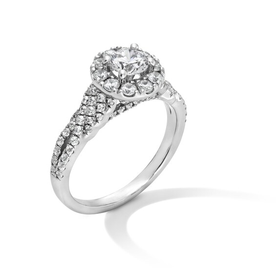 1-1/4 CT. T.w. Diamond Frame Twist Split Shank Engagement Ring in 14K White Gold