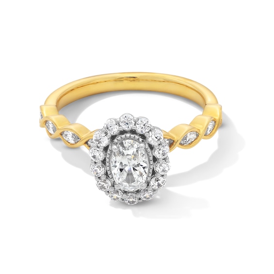 1 CT. T.w. Oval Diamond Scallop Frame Vintage-Style Engagement Ring in 14K Two-Tone Gold