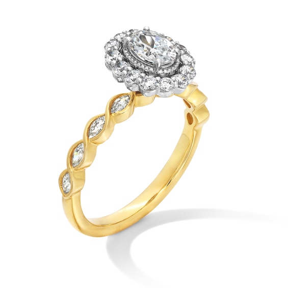 1 CT. T.w. Oval Diamond Scallop Frame Vintage-Style Engagement Ring in 14K Two-Tone Gold