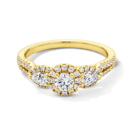 3/4 CT. T.w. Diamond Frame Past Present Future® Bypass Multi-Row Split Shank Engagement Ring in 14K Gold