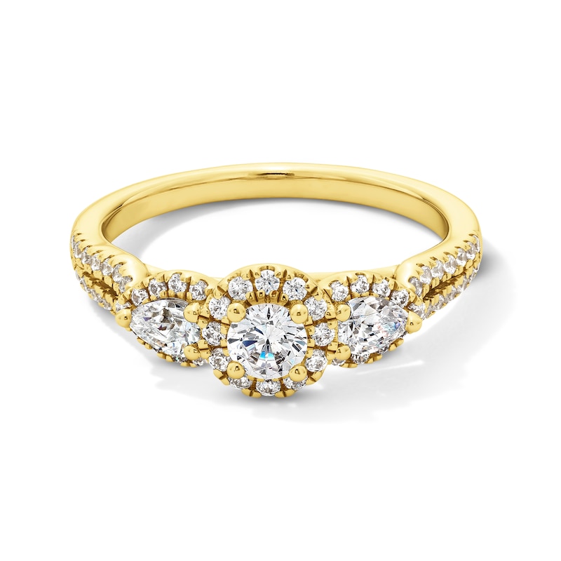 Main Image 1 of 3/4 CT. T.W. Diamond Frame Past Present Future® Bypass Multi-Row Split Shank Engagement Ring in 14K Gold