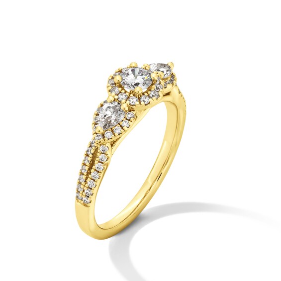 3/4 CT. T.w. Diamond Frame Past Present FutureÂ® Bypass Multi-Row Split Shank Engagement Ring in 14K Gold