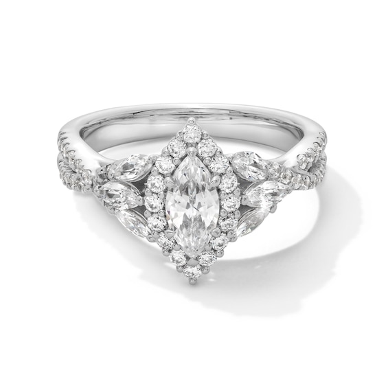 Vera Wang Love Collection 1-1/5 CT. T.w. Marquise-Cut Diamond Frame Tri-Sides Engagement Ring in 14K White Gold
