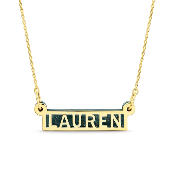Open Name Bar Necklace in Sterling Silver and Acrylic (1 Line and Color) - 20"