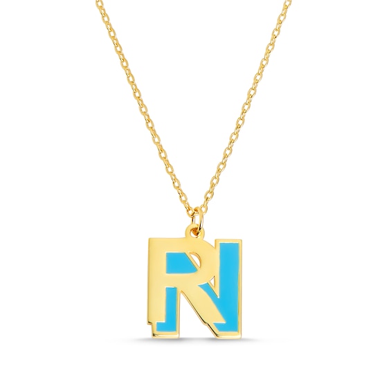 Enamel Layered Double Initial Pendant in Sterling Silver (2 Letters and 1 Color) - 20"