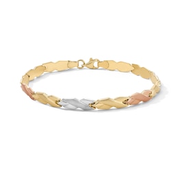 5.0mm "X" Link Stampato Bracelet in Solid 10K Tri-Tone Gold - 7.25"