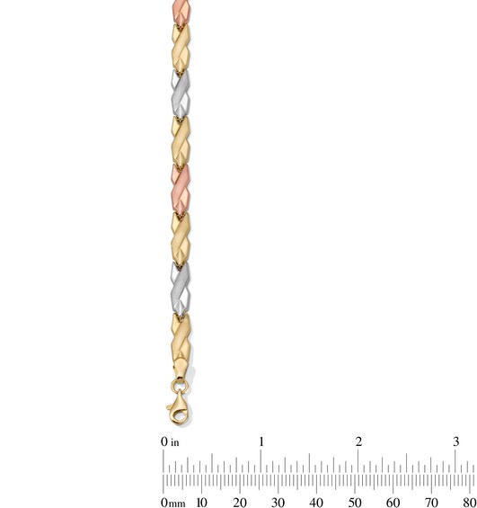 5.0mm "X" Link Stampato Bracelet in Solid 10K Tri-Tone Gold - 7.25"