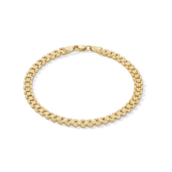 2.9mm Diamond-Cut Buckle Link Stampato Bracelet in Hollow 14K Gold - 7.5"